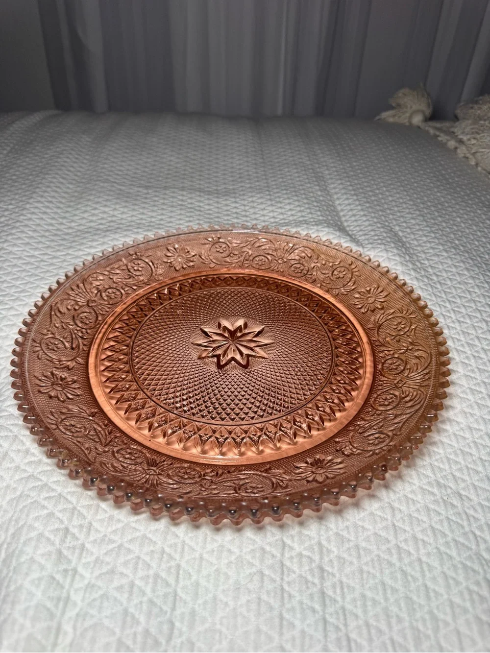 Vintage Tiara Indiana Glass Pink Peach Sandwich 12” Plates Set of 2